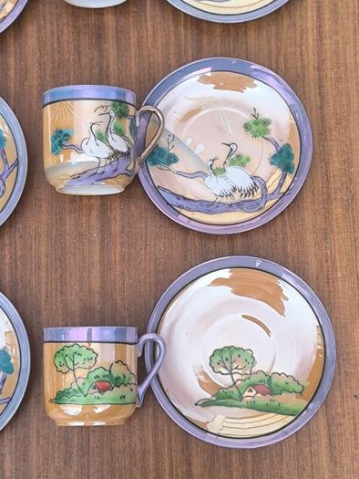 Title: Vintage Japanese Lusterware Coffee & Tea Set (18-Piece)