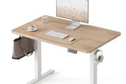 Electric Standing Desk 100 x 60 cm, Height Adjustable Sit Stand Desk with 3 Memory Presets, Home Office Computer Desk, White Frame with Oak Top