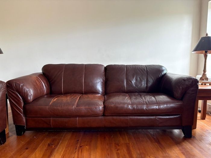 Luxury brown leather sofa set - 3 seater, 2 seater& Armchair.