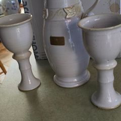 Wine jug with matching set of 2 Large Goblets. Ballyelland Pottery Location: The Old Mill, Castlebridge, Wexford,