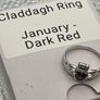 .925 Fine Claddagh Ring January Dark Red Size m6-6 1/2. Image 2