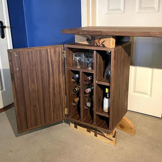 Walnut and Sycamore handcrafted bar cabinet