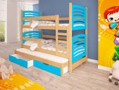 Triple trundle bunk bed OLI  Real pine wood made Free mattresses and Delivery
