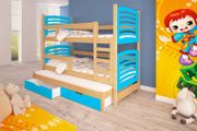 Triple trundle bunk bed OLI  Real pine wood made Free mattresses and Delivery