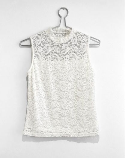 Pre Owned White Floral Lace High-Neck Shell Top