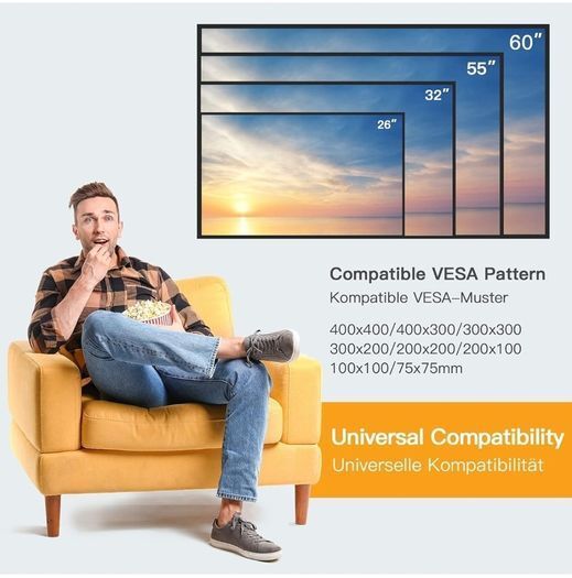 TV Wall Bracket for 26-60 inch TVs up to 52kg, Sturdy Tilt TV Bracket with VESA 75x75-400x400mm