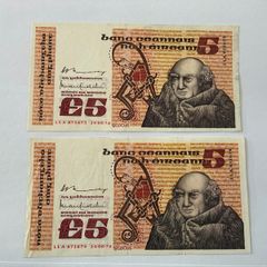 2 Consecutive 5 Pound Notes 1976 EF