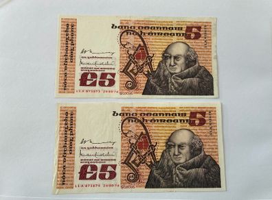 2 Consecutive 5 Pound Notes 1976 EF