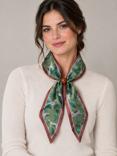 Green leopard print neck scarf with ring