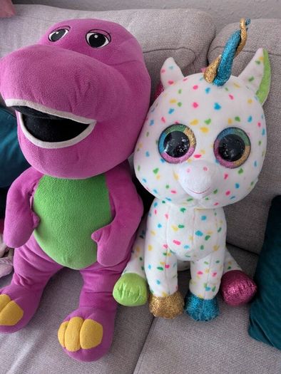 Barney large teddy and large beanie boo