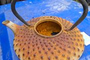 Antique Japanese Cast Iron Teapot Tetsubin. Characteristic Hobnail or Hailstone A Rare pattern covering the body, I don't see any cracks or breaks