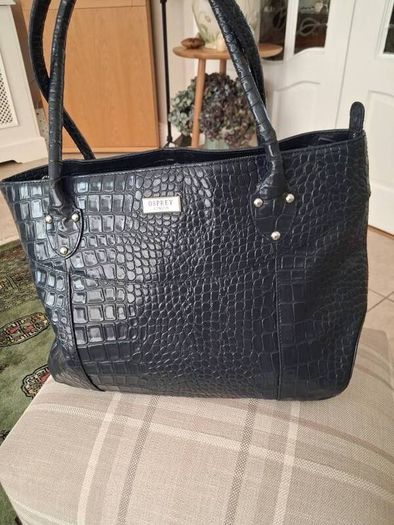 Osprey of London Navy Patent Crocodile Leather Handbag