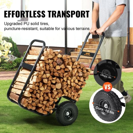Firewood Log Cart 113kg with PU Wheels