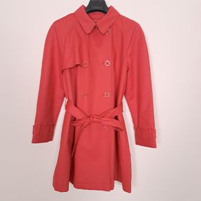 Eastex Coral Red Orange Belted Trench Coat 14UK/42EU