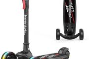 Kids Scooter - Big Wheels Foldable Kick Scooter with Flashing LED Lights for Boys Girls, 4 Levels Height Adjustable, 3 Wheel Scooter for Kids Ages 3-10 with Safe Lean to Steer Design