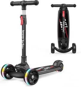 Kids Scooter - Big Wheels Foldable Kick Scooter with Flashing LED Lights for Boys Girls, 4 Levels Height Adjustable, 3 Wheel Scooter for Kids Ages 3-10 with Safe Lean to Steer Design