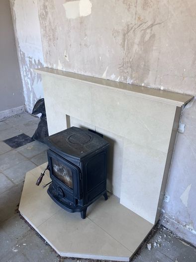 marble fireplace and stove