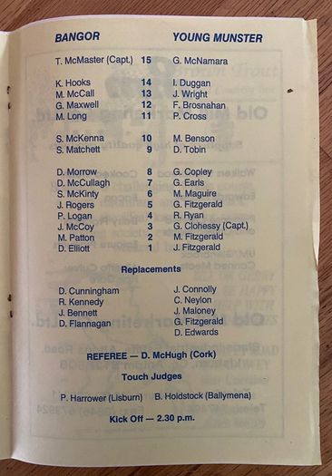 1990 Bangor v Young Munster - All Ireland League Rugby Programme