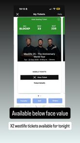 X2 seated westlife tickets 22 sept originally 230e