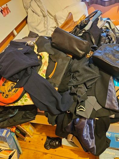 Large Job Lot of Ladies and Mens Clothes Shoes Hats Bags Handbags