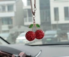 Cherry Car Hanging Ornament, Cute Crystal Rear View Mirror Pendant for Women Lucky Bling Car Accessories for Women Interior Decor Charm Cars Mirror Hanging Pendant Gift Cars Decorations