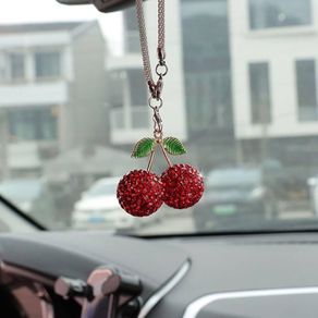 Cherry Car Hanging Ornament, Cute Crystal Rear View Mirror Pendant for Women Lucky Bling Car Accessories for Women Interior Decor Charm Cars Mirror Hanging Pendant Gift Cars Decorations