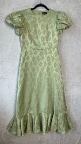 Sister Jane Sage Green Floral Jacquard Midi Dress Sz XS