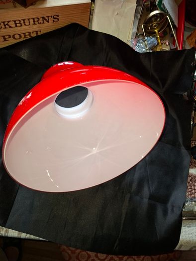 Oil Lamp Shade Red Globe Rayo style Glass Vianna France, bright red exterior with a white interior lining and a rounded globe shape, Postage Available or Collection