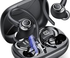 Sports Wireless Earbuds with EarHooks HiFi Stereo Sound with ENC Mic, Black