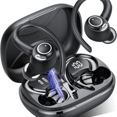 Sports Wireless Earbuds with EarHooks HiFi Stereo Sound with ENC Mic, Black