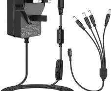 CCTV Camera Power Supply, 12V 2A with 1-to-4 Way Power Splitter Cord, 100-240V AC to DC 12Volt Adapter Compatible with 12V 2A/1.5A/1A Security Cameras