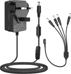 CCTV Camera Power Supply, 12V 2A with 1-to-4 Way Power Splitter Cord, 100-240V AC to DC 12Volt Adapter Compatible with 12V 2A/1.5A/1A Security Cameras