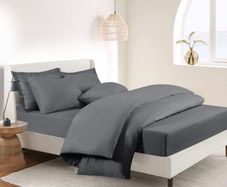 Bedding Set with Fitted Sheet - Double Duvet Cover with Pillowcases and 40cm Deep Pocket Bed Sheet Dark Grey 4 Pieces Bedding Set MULTIPLE SIZES AVAILABLE (FREE POSTAGE)