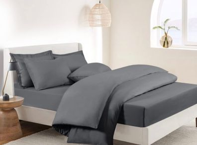 Bedding Set with Fitted Sheet - Double Duvet Cover with Pillowcases and 40cm Deep Pocket Bed Sheet Dark Grey 4 Pieces Bedding Set MULTIPLE SIZES AVAILABLE (FREE POSTAGE)