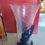 Vintage Art Nouveau  Clear Crackle Glass Vase (unmarked) w/ Ornate black metal Base / Holder. Image 2