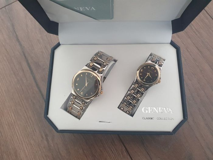 Geneva Wrist Watch Classic Collection Gift Set His And Hers Chrome/Gold Quartz