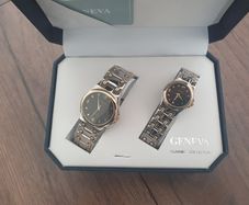 Geneva Wrist Watch Classic Collection Gift Set His And Hers Chrome/Gold Quartz