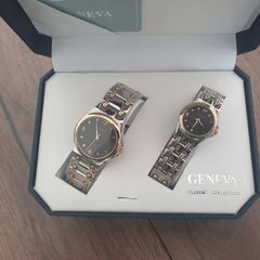 Geneva Wrist Watch Classic Collection Gift Set His And Hers Chrome/Gold Quartz