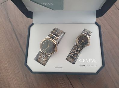 Geneva Wrist Watch Classic Collection Gift Set His And Hers Chrome/Gold Quartz
