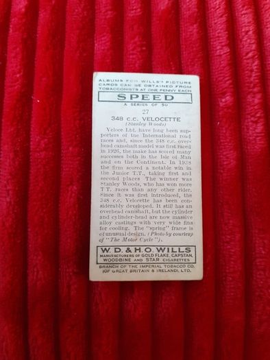 Scarce, 1939 Original 348cc Velocette, Stanley Woods Card, Irish Motorcycle Racing Legend