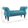 Vintage Bench Seat with Armrest and Button Tufted, Velvet Upholstered Footstool for Bedroom, Blue Image 3