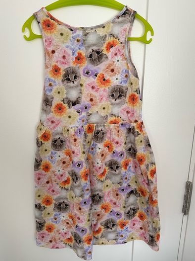 Cute kitty cat summer dress for a girl, 122/128, 6-8 years