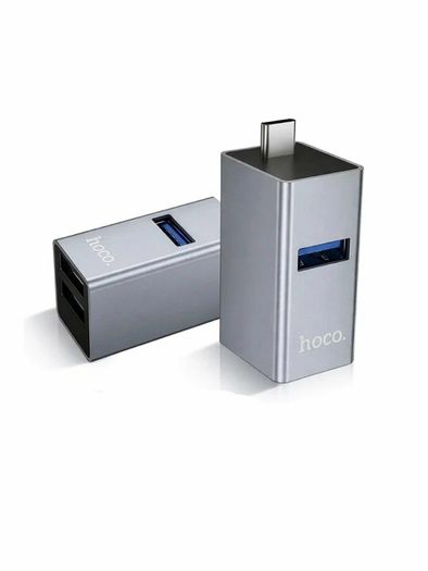 Hoco HB54A 3-In-1 Type-C To USB 2.0  2 / USB 3.0 Converter Metal Gray
