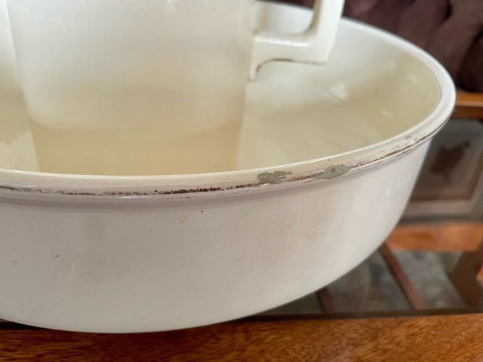 Large Sarreguemines France Ivory Washbasin and Jug Art Deco 1920s to 50s