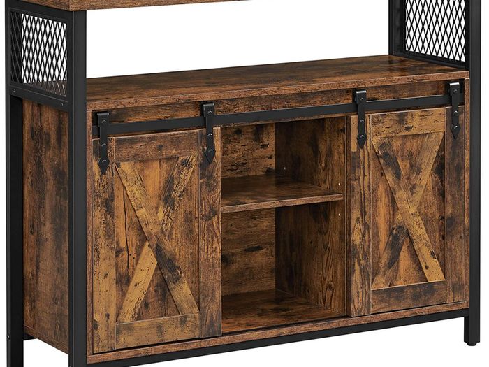 _Sideboard, Kitchen Cabinet, Storage Cabinet with 2 Sliding Doors, Adjustable Shelf, Industrial, for Living Room, Vintage Brown/Black