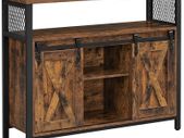 _Sideboard, Kitchen Cabinet, Storage Cabinet with 2 Sliding Doors, Adjustable Shelf, Industrial, for Living Room, Vintage Brown/Black