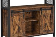 _Sideboard, Kitchen Cabinet, Storage Cabinet with 2 Sliding Doors, Adjustable Shelf, Industrial, for Living Room, Vintage Brown/Black