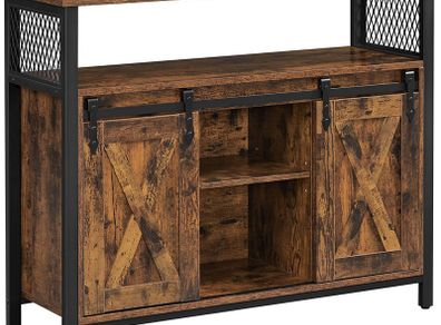 _Sideboard, Kitchen Cabinet, Storage Cabinet with 2 Sliding Doors, Adjustable Shelf, Industrial, for Living Room, Vintage Brown/Black