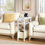 Narrow Side Table, Slim Bedside Table with Charging Station for Small Space, USB Ports and Power Outlet, 40 x 20 x 60 cm, for Living Room, White and Cream Image 9