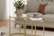 Modern Coffee Table Set of 2, Nest of Tables with Steel Frame and Tempered Glass Tabletop, Side Tables for Living Room Bedroom, Clear